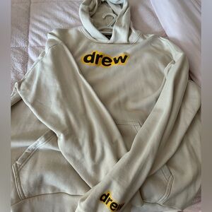 drew house beige hoodie with yellow logo